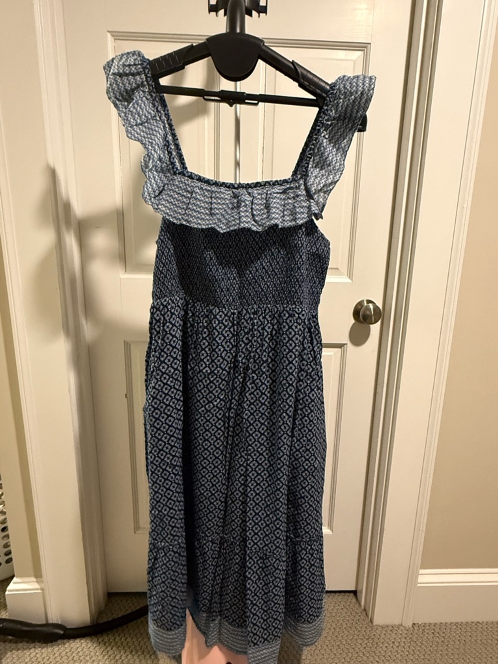 Vineyard Vines Navy  Smocked Midi Sundress with Ruffle Straps